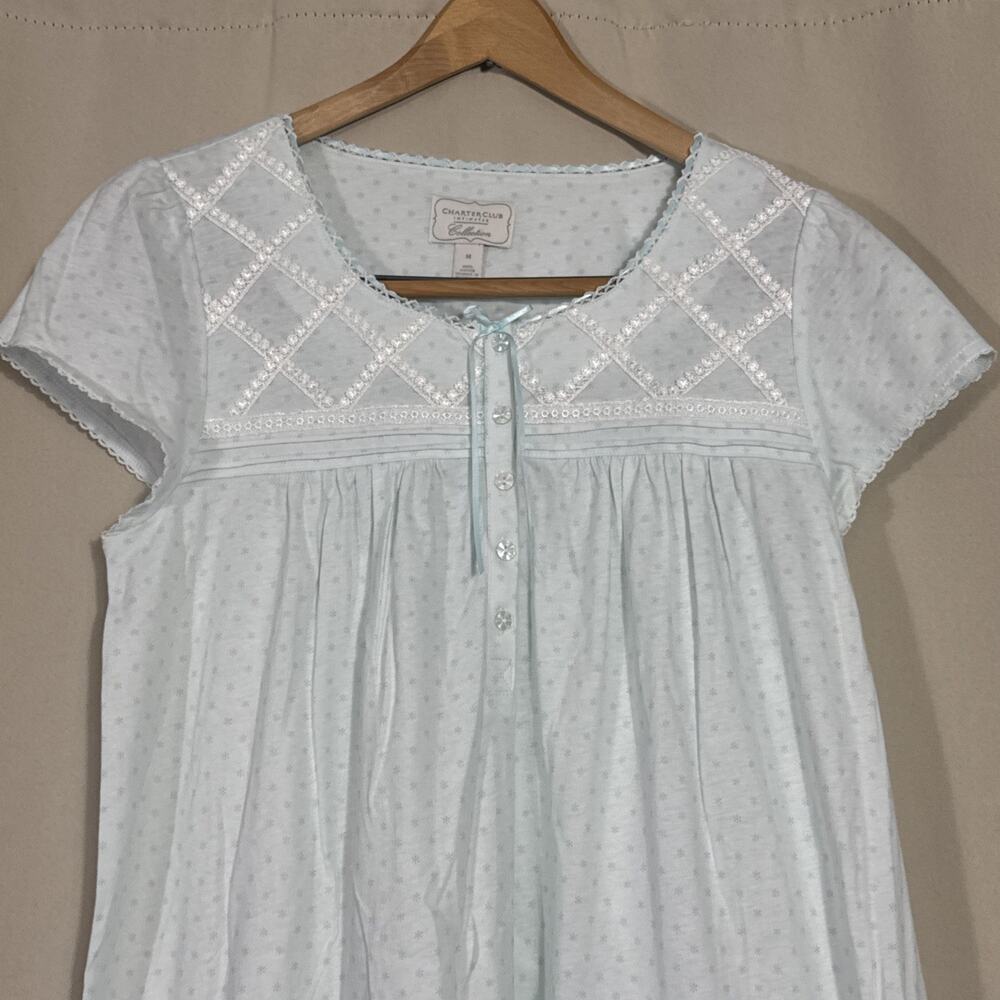 Charter Club Intimates Nightgown Blue Floral 100% Cotton Cottagecore Prairie - Picture 2 of 7